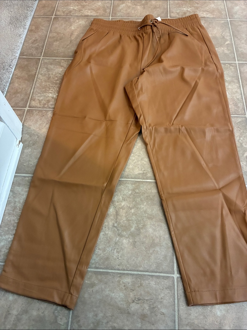 LOFT Faux Leather Jogger Pants - Camel Brown